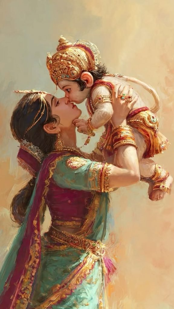 Bal Hanuman with Mother Anjana – Cute Hanuman Ji HD Wallpaper