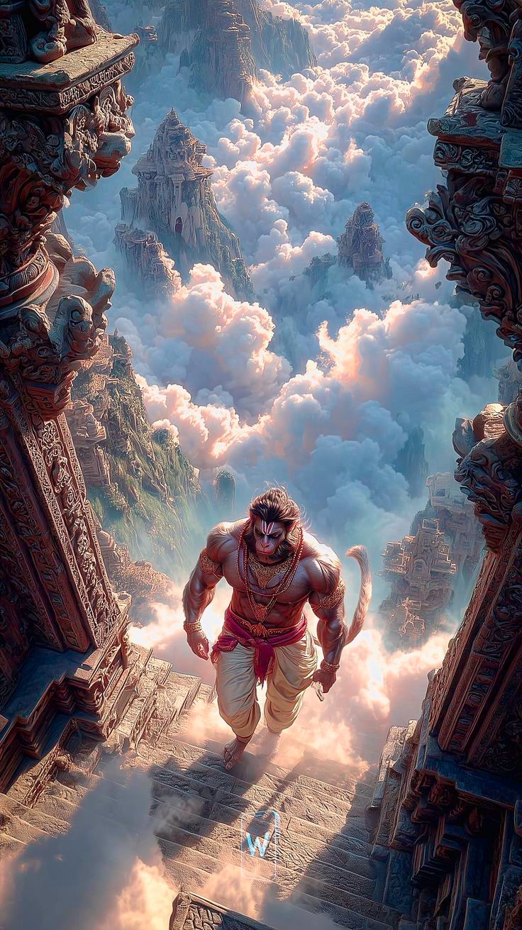 Divine Hanuman: Stunning Mythological Wallpaper With an Epic Sky