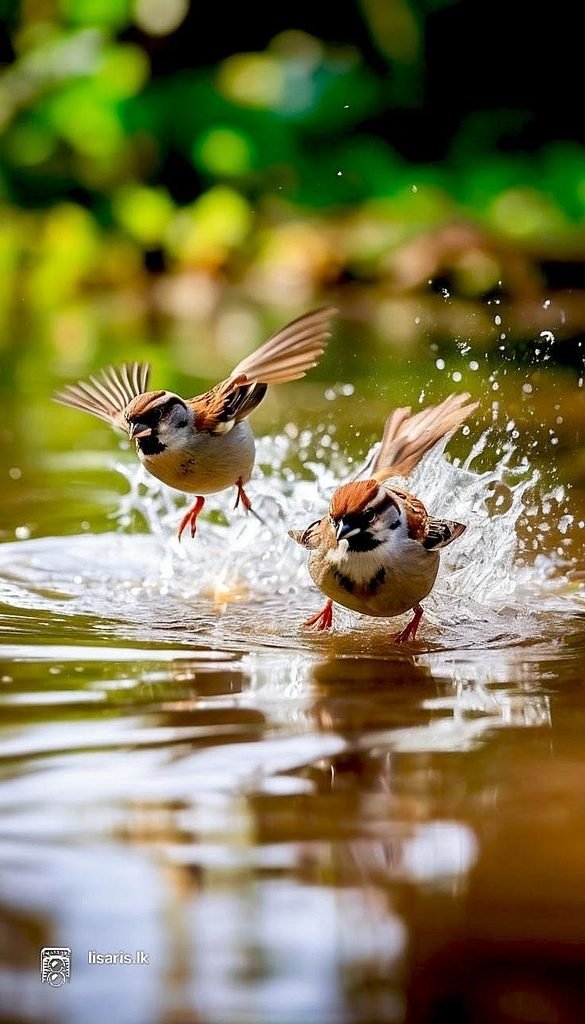 🐦 Sparrows Playing in the Water
