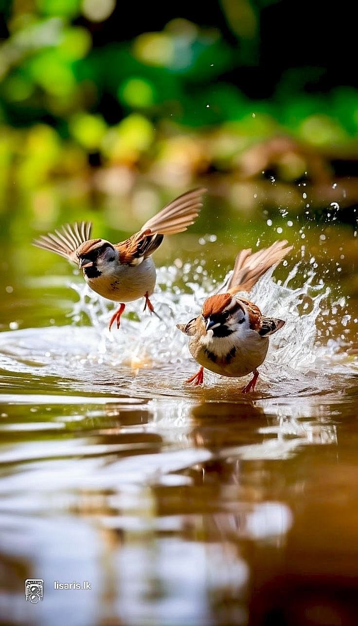 🐦 Sparrows Playing in the Water