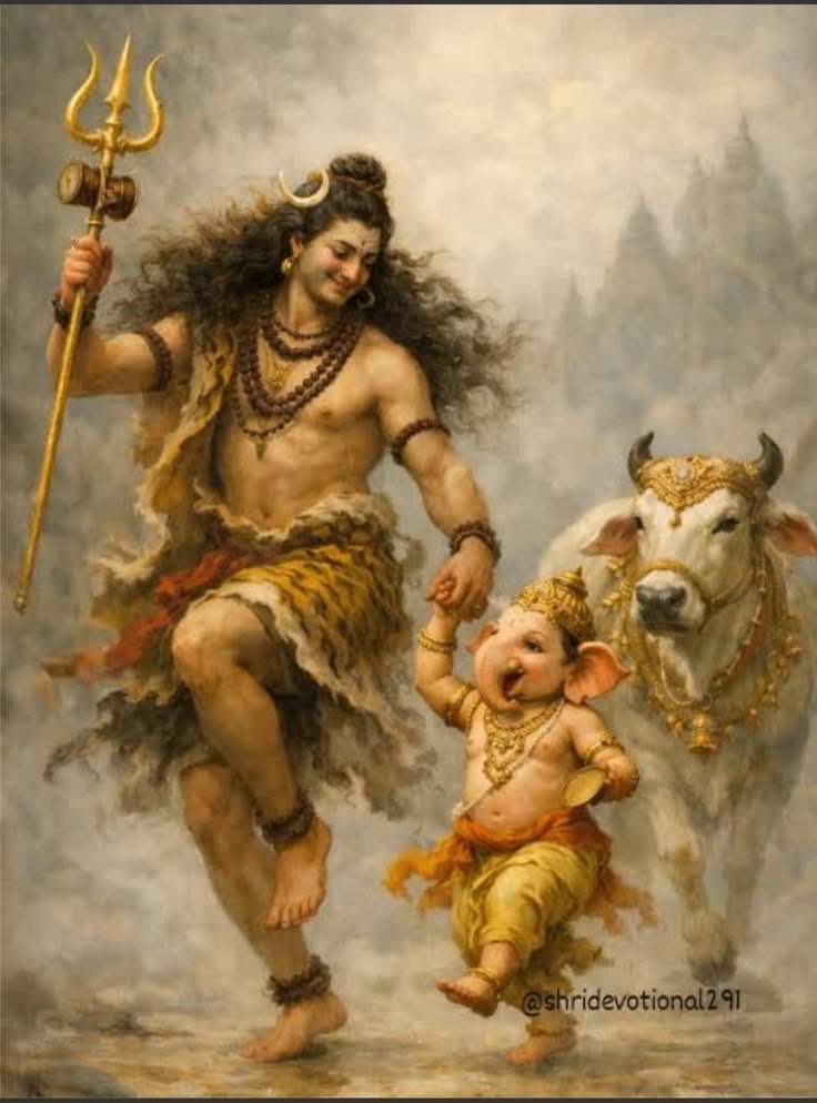 Lord Shiva with Little Ganesha – Heartwarming Mahadev Family Wallpaper