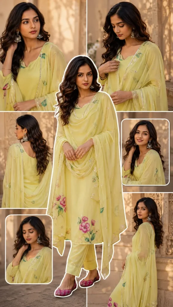 Elegant Lemon Yellow South Asian Fashion Editorial Collage