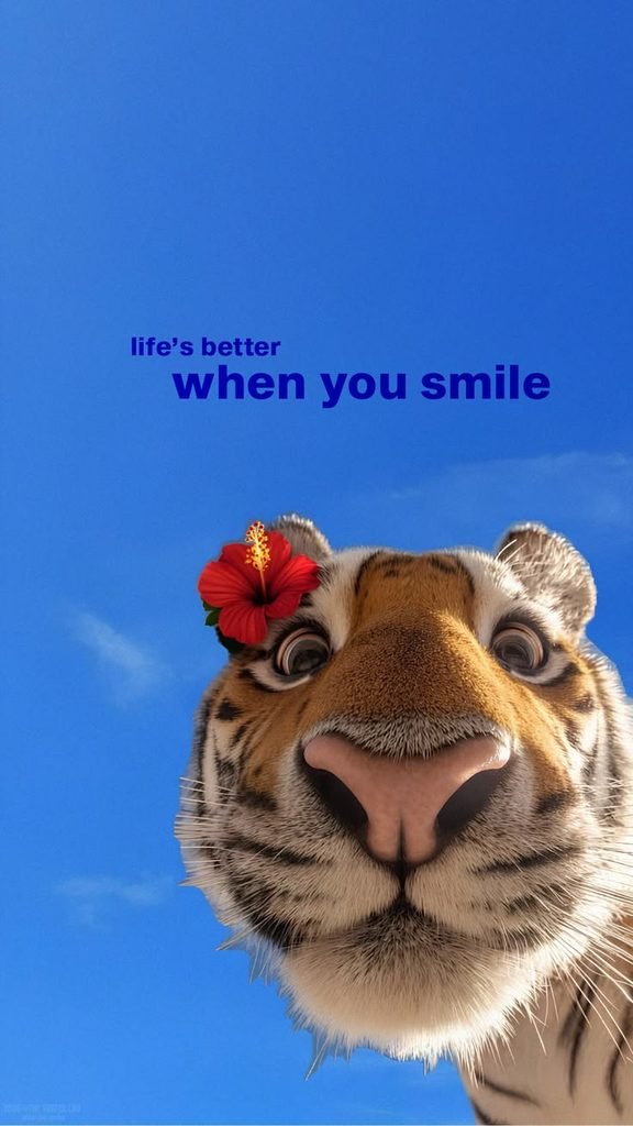 Life Is Better When You Smile – Cute Tiger Motivational Wallpaper