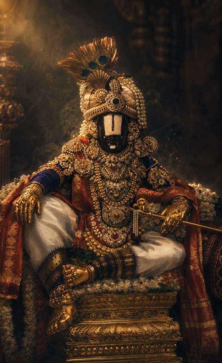 Lord Krishna in Royal Divine Form – Stunning Krishna Ji Aesthetic Wallpaper