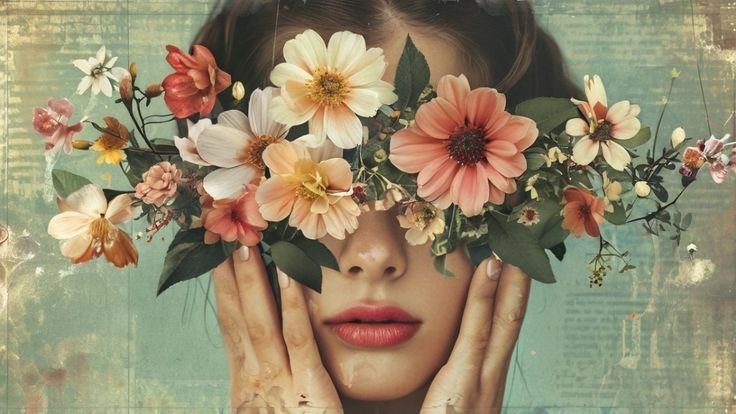 🌺 Floral Beauty Girl – Vintage Flower Aesthetic Wallpaper for Desktop