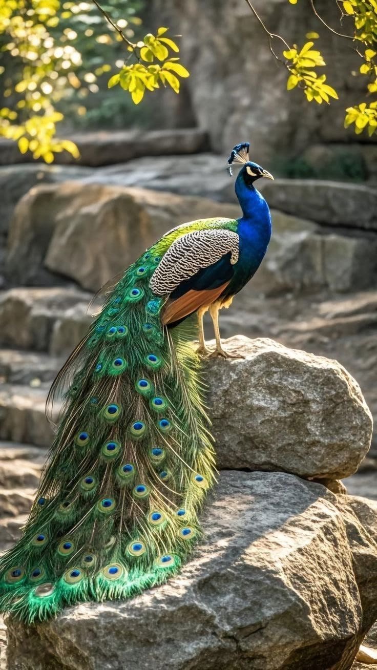 🦚 Majestic Peacock on the Rocks