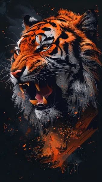 Roaring Orange And Black Tiger 