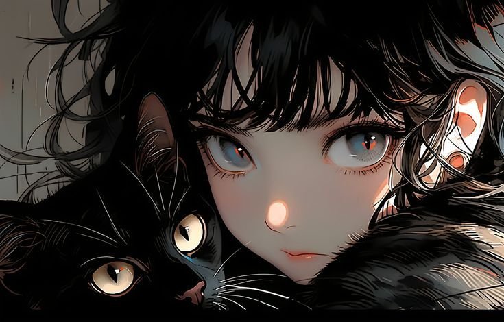 “Midnight Gaze with Black Cat”