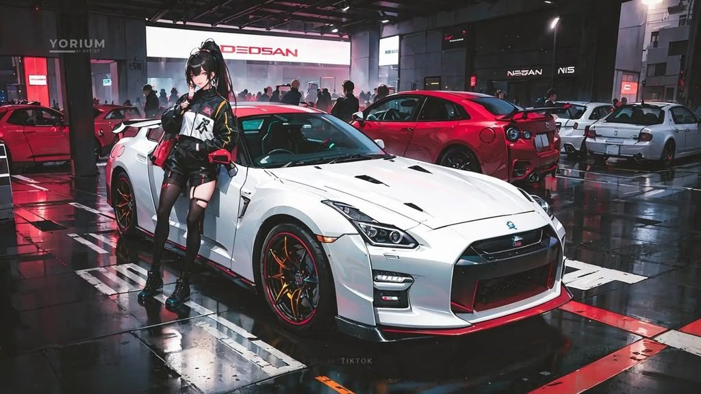 Anime-style Illustration Featuring A White Nissan GT-R Sports Car
