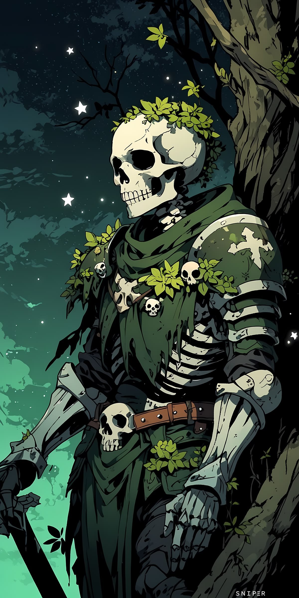 Skeleton Warrior Wearing Green Armor