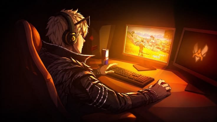 Gamer With Blonde Hair And Headphones Playing 