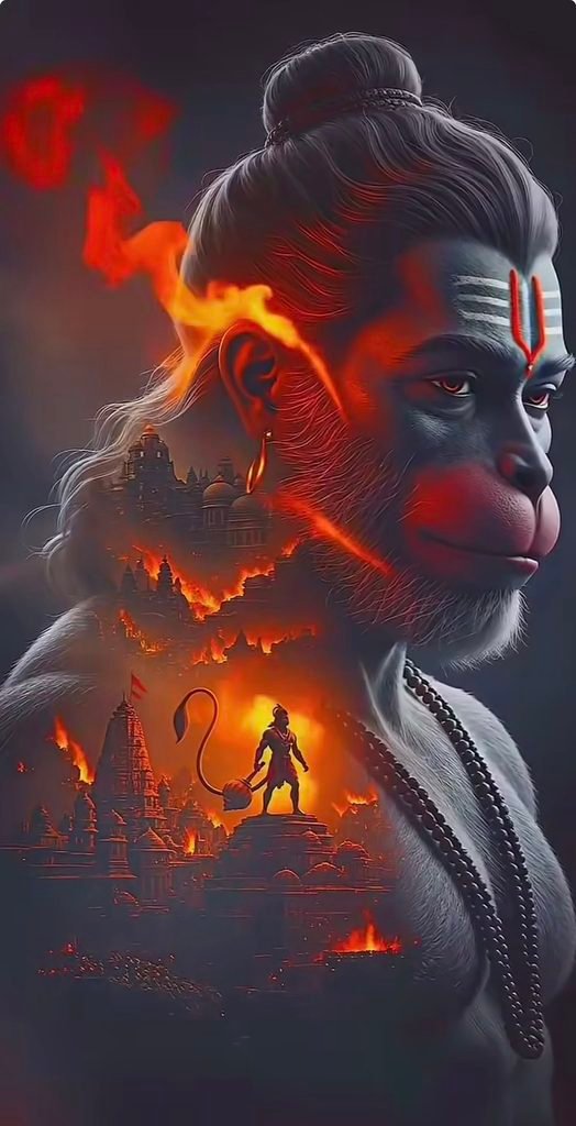 Lord Hanuman With Glowing Fire