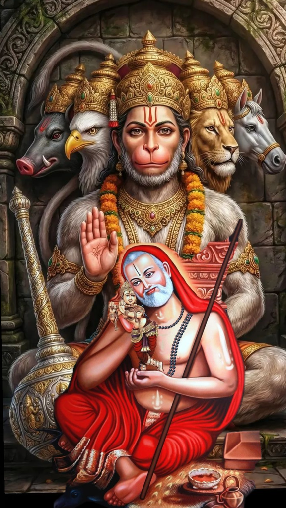 Sri Guru Raghavendra Swamy And Lord Hanuman