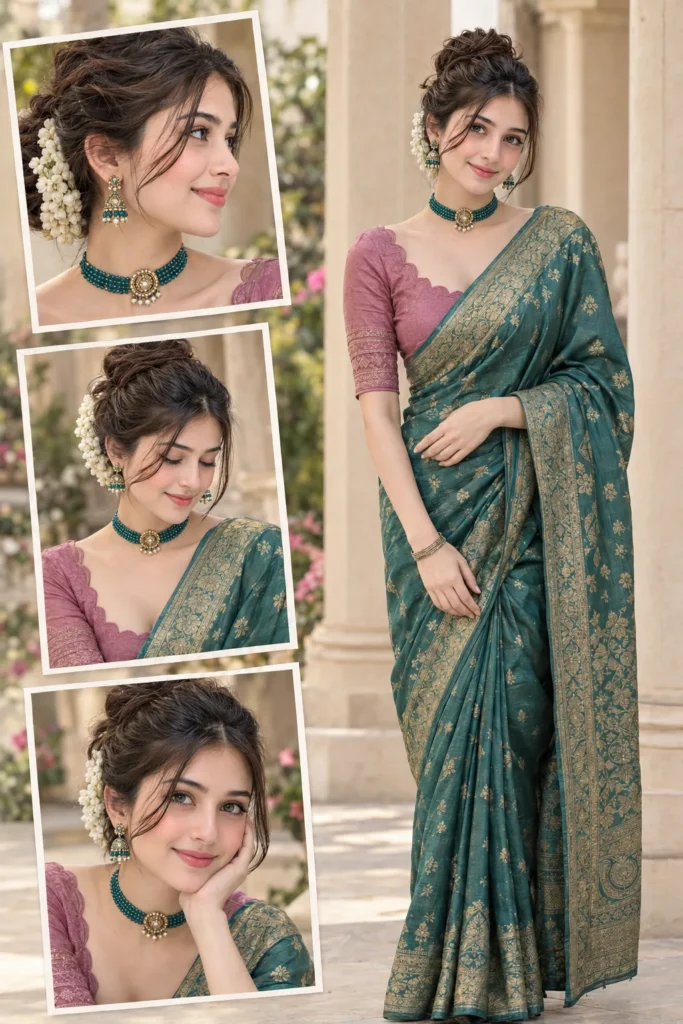 Elegant Teal Green Silk Saree Look